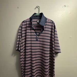 FootJoy Men's Polo with Navy and Pink Stripes